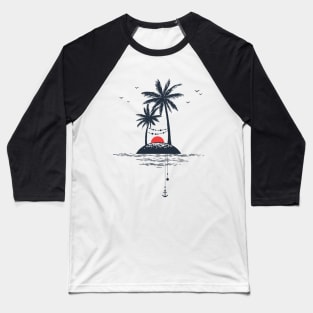 Beach. Palms. Sunset and Anchor. Geometric Style Baseball T-Shirt